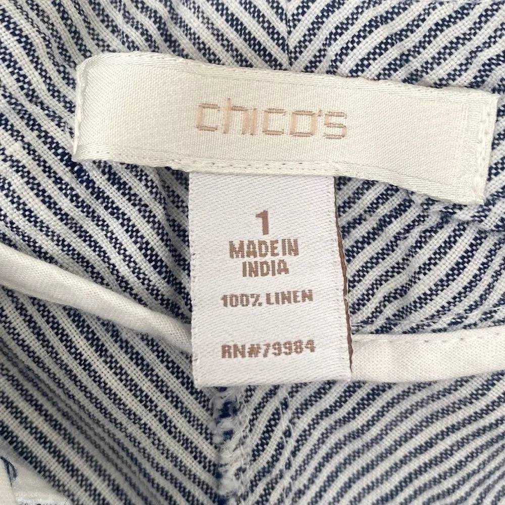 Chico's Linen Blue Gray Marin Pants Relaxed & Wide Leg M Chic Luxury Coastal